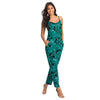 Green Leaf Printed Summer Beach Rompers Backless Women Jumpsuits Tight Long Pants Sexy V-neck Bandage Vintage Garment Playsuits