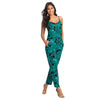Green Leaf Printed Summer Beach Rompers Backless Women Jumpsuits Tight Long Pants Sexy V-neck Bandage Vintage Garment Playsuits