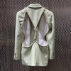 Green Patchwork Diamond Blazer For Women Notched Long Sleeve Backless Hollow Out Casual Straight Blazers Female 2023 Fashion