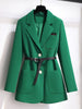 Green Suit Jacket Women's Clothing Spring and Autumn Slim Long-sleeved Iron-free Belt Tweed Jacket Office Ladies 2023