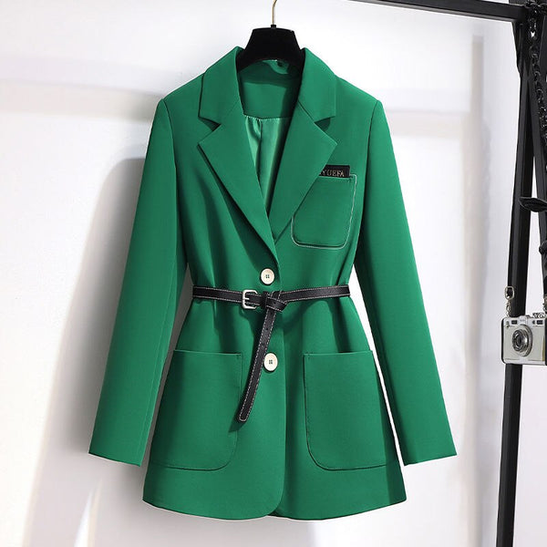 Green Suit Jacket Women's Clothing Spring and Autumn Slim Long-sleeved Iron-free Belt Tweed Jacket Office Ladies 2023