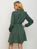 Green Women Dress Autumn Print Ruffle Mini Dress Casual Dalmatian Long Sleeve Party Dress Female Boho O Neck Elegant Dress