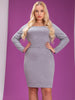 Grey Plus Size 4XL Midi Dress Women Autumn Winter 2023 Backless Long Sleeve Bodycon Elegant Casual Sexy Curvy Party Dresses