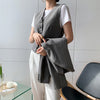 Grey Womens Suit Jacket 2 Piece Spring Autumn Single-Breasted Sleeveless Vest + Korean Loose Cardigan Blazers Female Clothes