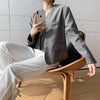 Grey Womens Suit Jacket 2 Piece Spring Autumn Single-Breasted Sleeveless Vest + Korean Loose Cardigan Blazers Female Clothes