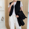 Grey Womens Suit Jacket 2 Piece Spring Autumn Single-Breasted Sleeveless Vest + Korean Loose Cardigan Blazers Female Clothes