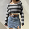 Grunge Striped Printed Loose Women Sweater Gothic Aesthetic Crop Tops E-girl Punk Long Sleeve Knitted Pullovers 90s Streetwear