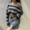 Grunge Striped Printed Loose Women Sweater Gothic Aesthetic Crop Tops E-girl Punk Long Sleeve Knitted Pullovers 90s Streetwear