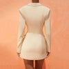 Gtpdpllt Autumn Long Sleeve Blazer Dress Women Deep V-Neck Sexy Hollow Out Buttons Jacket Office Ladies Slim Outfits