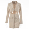 Gtpdpllt Autumn Long Sleeve Blazer Dress Women Deep V-Neck Sexy Hollow Out Buttons Jacket Office Ladies Slim Outfits