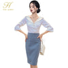 H Han Queen 2 Pieces Set Women Autumn White Satin Shirts Blouses And High Waist Bodycon Pencil Skirts Korean Office Lady Suit