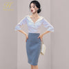 H Han Queen 2 Pieces Set Women Autumn White Satin Shirts Blouses And High Waist Bodycon Pencil Skirts Korean Office Lady Suit