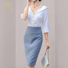 H Han Queen 2 Pieces Set Women Autumn White Satin Shirts Blouses And High Waist Bodycon Pencil Skirts Korean Office Lady Suit
