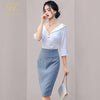 H Han Queen 2 Pieces Set Women Autumn White Satin Shirts Blouses And High Waist Bodycon Pencil Skirts Korean Office Lady Suit