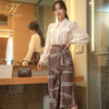 H Han Queen 2 Pieces Set Women 2022 Autumn Long Sleeve Shirts And High Waist Printed Ruffle Skirts Office Lady Skirt Suit