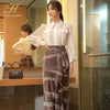 H Han Queen 2 Pieces Set Women 2022 Autumn Long Sleeve Shirts And High Waist Printed Ruffle Skirts Office Lady Skirt Suit