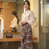 H Han Queen 2 Pieces Set Women 2022 Autumn Long Sleeve Shirts And High Waist Printed Ruffle Skirts Office Lady Skirt Suit
