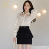 H Han Queen 2 Pieces Set Women Spring 2022 Sexy Long Sleeve Shirts And High Waist Sheath Pencil Skirts Office Lady Skirt Suit