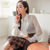 H Han Queen 2 Pieces Suit Women Ruffle Chiffon Top And Sheath Mermaid Skirts Elegant Slim Stitching Lace Split Lady Skirt Suit