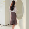 H Han Queen 2 Pieces Suit Women Ruffle Chiffon Top And Sheath Mermaid Skirts Elegant Slim Stitching Lace Split Lady Skirt Suit