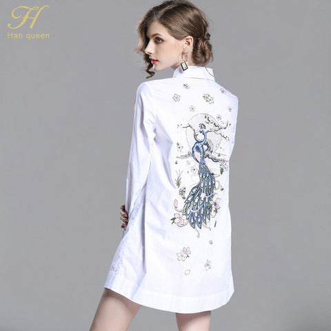 2022 Autumn Fashion Embroidery Blouse Tops Womens Female Long White Shirt Casual Streetwear Cotton Button Blouse