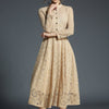 Spring Jacquard Lace Dress Women Hollow Out Single-breasted Casual Vestido Elegant Slim Party Work Long Dresses