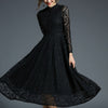Spring Jacquard Lace Dress Women Hollow Out Single-breasted Casual Vestido Elegant Slim Party Work Long Dresses