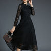 Spring Jacquard Lace Dress Women Hollow Out Single-breasted Casual Vestido Elegant Slim Party Work Long Dresses