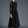 Spring Jacquard Lace Dress Women Hollow Out Single-breasted Casual Vestido Elegant Slim Party Work Long Dresses