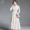 2022 Spring Women Lace Dress High-End Ladies O-Neck stitching Runway Vintage Female Slim Sexy Party Dresses