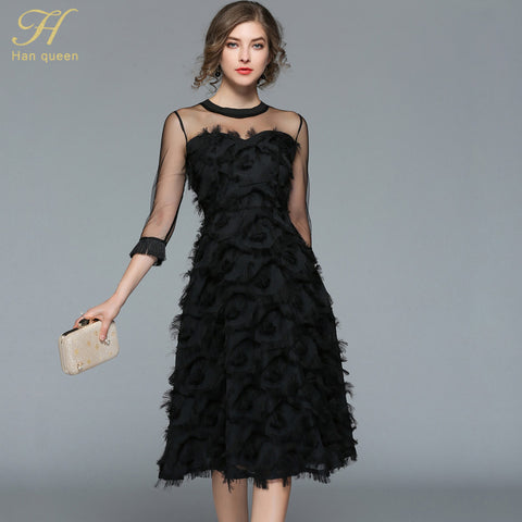 2022 summer women sexy mesh black dress fashion hollow out dresses tassel feather casual slim vintage party vestidos