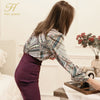 H Han Queen 2022 Autumn Simple Office Lady 2 Piece Set Vintage Printed Blouse Shirt & Slim Midi Length Bodycon Pencil Skirt Suit