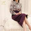 H Han Queen 2022 Autumn Simple Office Lady 2 Piece Set Vintage Printed Blouse Shirt & Slim Midi Length Bodycon Pencil Skirt Suit