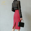 H Han Queen 2022 OL Work Wear 2 Pieces Set Women Sexy Perspective Chiffon Blouses & High Waist Sheath Pencil Bodycon Skirt