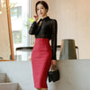 H Han Queen 2022 OL Work Wear 2 Pieces Set Women Sexy Perspective Chiffon Blouses & High Waist Sheath Pencil Bodycon Skirt