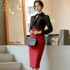 H Han Queen 2022 OL Work Wear 2 Pieces Set Women Sexy Perspective Chiffon Blouses & High Waist Sheath Pencil Bodycon Skirt