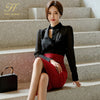 H Han Queen 2022 OL Work Wear 2 Pieces Set Women Sexy Perspective Chiffon Blouses & High Waist Sheath Pencil Bodycon Skirt