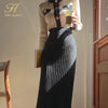 H Han Queen 2023 2 Pieces Set Winter Women's Knitted Single Breasted Top + Mid A-Line Skirt Korean Simple Casual Skirt Suit