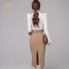 H Han Queen 2022 Spring Elegant Sets Off The Shoulder Shirt & High Waist Pencil Skirt Suit Womens Casual Occupation 2-Piece Set