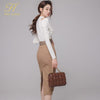 H Han Queen 2022 Spring Elegant Sets Off The Shoulder Shirt & High Waist Pencil Skirt Suit Womens Casual Occupation 2-Piece Set