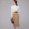 H Han Queen 2022 Spring Elegant Sets Off The Shoulder Shirt & High Waist Pencil Skirt Suit Womens Casual Occupation 2-Piece Set