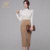 H Han Queen 2022 Spring Elegant Sets Off The Shoulder Shirt & High Waist Pencil Skirt Suit Womens Casual Occupation 2-Piece Set