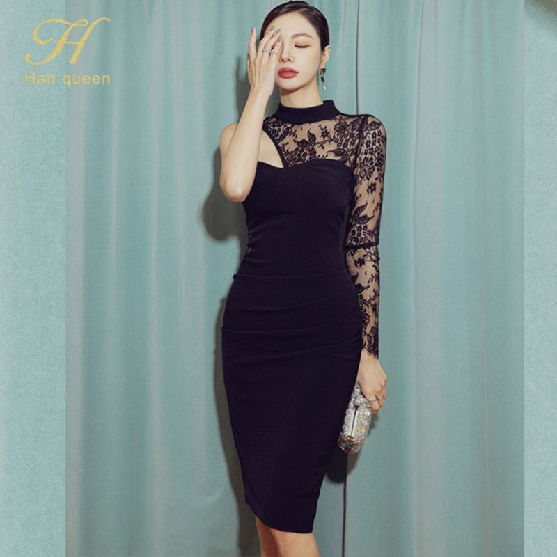 H Han Queen 2023 Spring Korean Elegant Sexy Lace Stitching Sheath Body ...