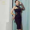 H Han Queen 2023 Spring Korean Elegant Sexy Lace Stitching Sheath Bodycon Pencil Dress Office Lady Black Chic Party Dresses