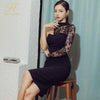 H Han Queen 2023 Spring Korean Elegant Sexy Lace Stitching Sheath Bodycon Pencil Dress Office Lady Black Chic Party Dresses