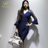 H Han Queen Autumn Irregular Sheath Dress Women Elegant Retro Dresses V-Neck Lace Patchwork Slim Party Special Occasion Vestidos