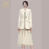 H Han Queen Autumn 2 Pieces Set Women Blazer Trench Coat And Bottoming Sling Mesh Skirts Korean Chic Office Lady Skirts Suit