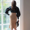 H Han Queen Autumn Round neck Puff sleeve 2 Pieces Suits Black Shirt Crop Top + Solid Color Sheath Bodycon Pencil Skirt Work Set