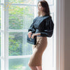 H Han Queen Autumn Round neck Puff sleeve 2 Pieces Suits Black Shirt Crop Top + Solid Color Sheath Bodycon Pencil Skirt Work Set