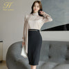 H Han Queen Autumn Sexy OL Work Wear 2 Pieces Set Women Chiffon Long Sleeve Elegant OL Pencil Bodycon Sheath Suit skirt